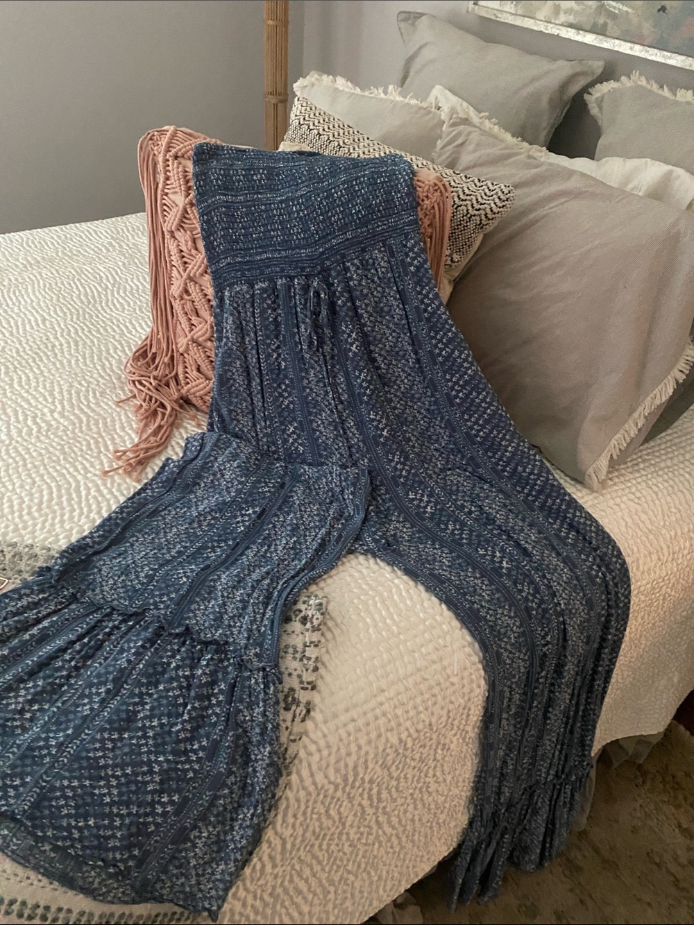 Smocked Waist Blue Floral Maxi Jumpsuit